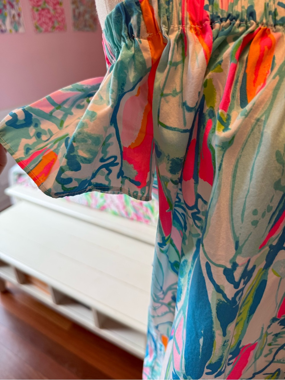 Lilly Pulitzer Off-Shoulder Mini Dress — Teal, Pink, Orange - Picture 5 of 8